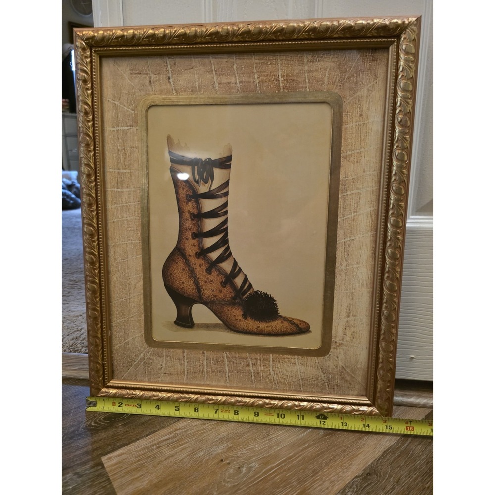 VTG Bombay Company‎ Stephanie Hoppen Victorian Boot Prints Framed Pair Wall Art - Picture 10 of 10